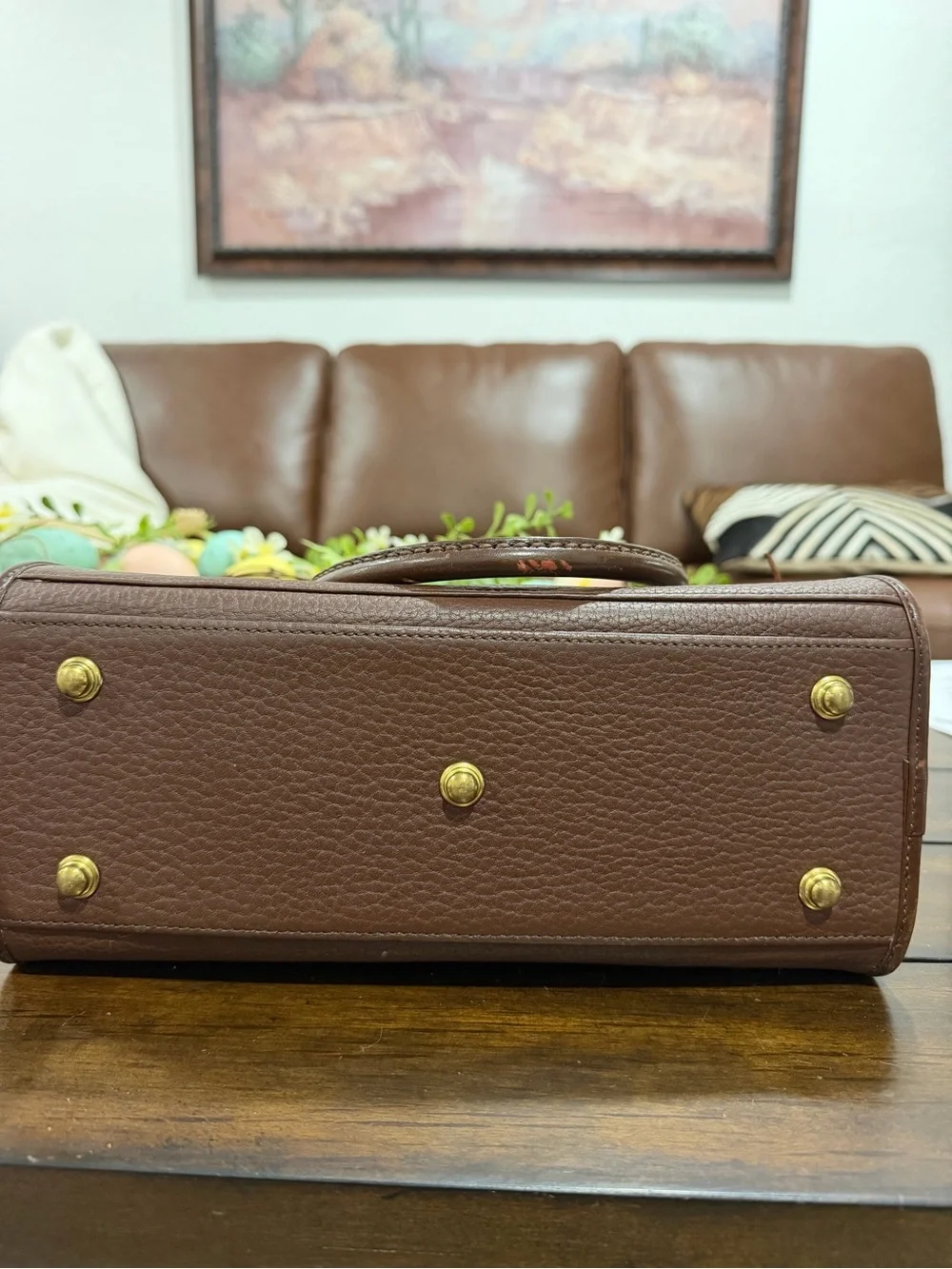 Dooney & Bourke Brown Pebble Leather Satchel with Gold Hardware